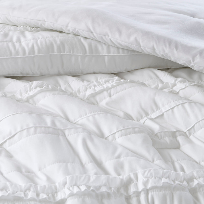 5 Piece Microfiber Ruffled Comforter Set with Hypoallergenic Fill - White, photo 4 of 13