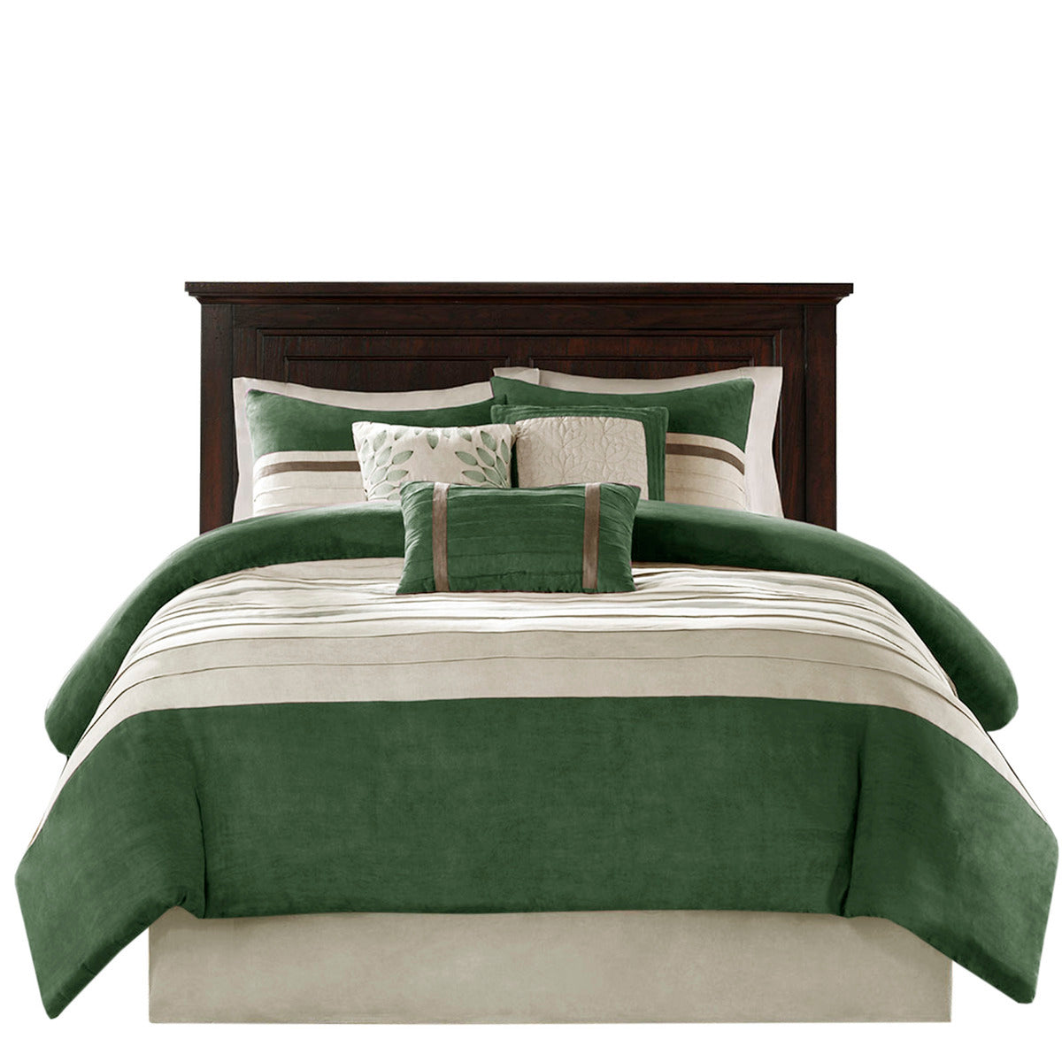 7 Pc Faux Suede Comforter Set Green Queen, photo 3 of 13
