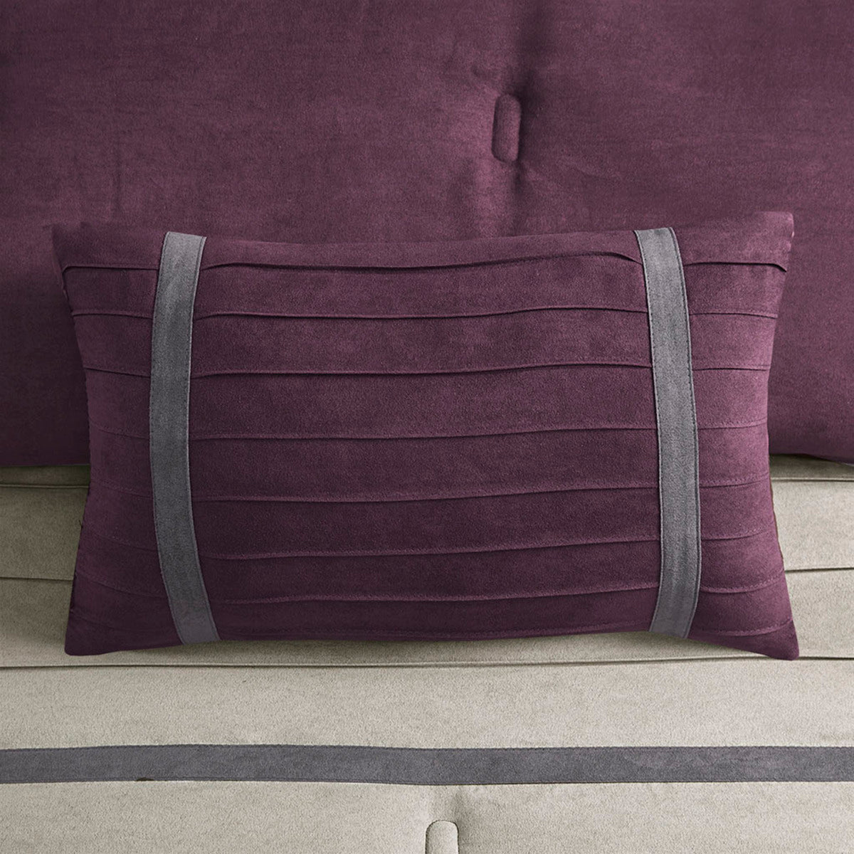 7 PC Pieced Faux Suede Comforter Set Purple King, photo 10 of 13