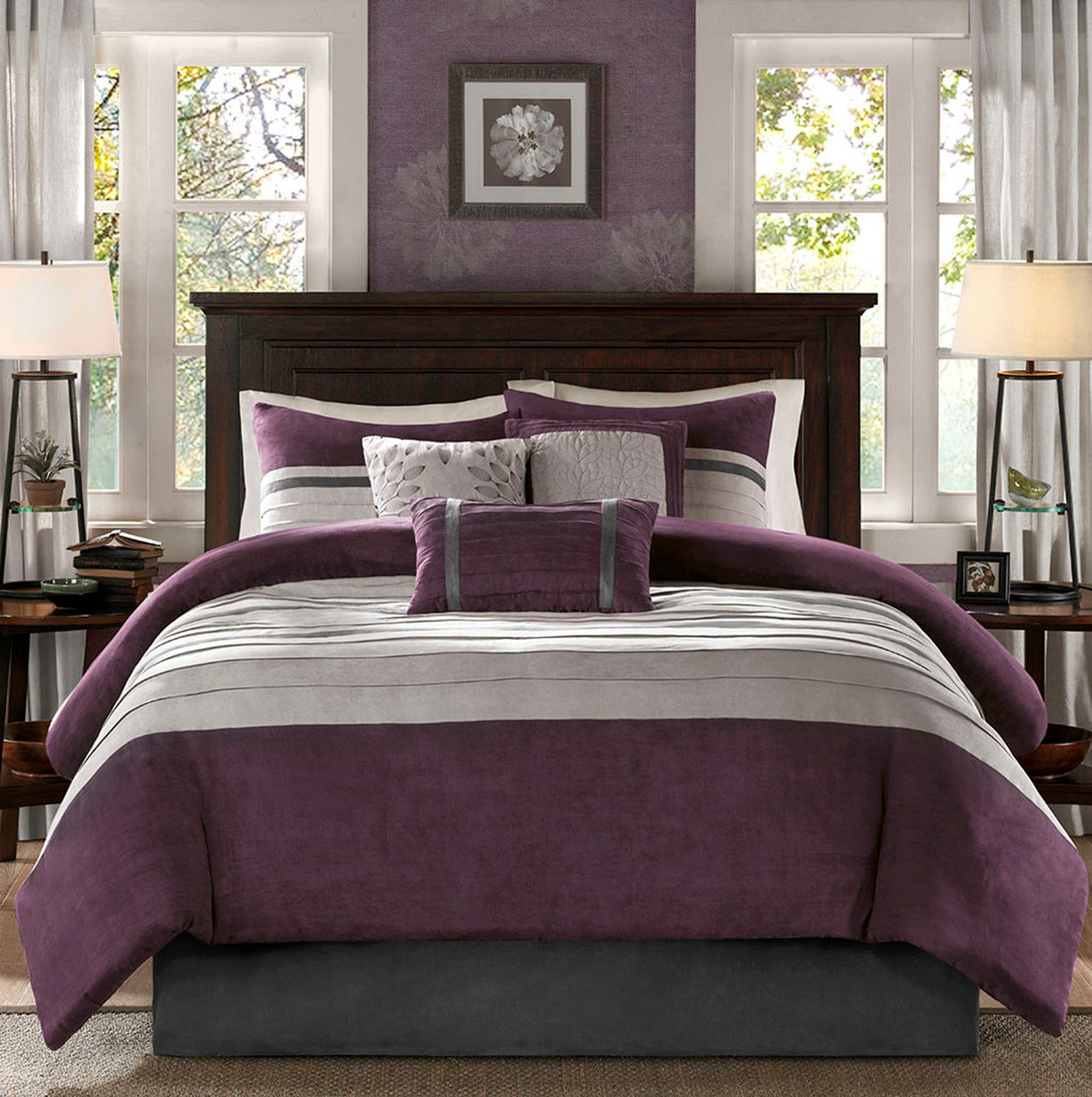 7 PC Pieced Faux Suede Comforter Set Purple King, photo 6 of 13