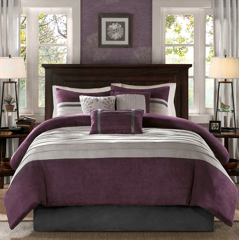 7 PC Pieced Faux Suede Comforter Set Purple King, photo 6 of 13