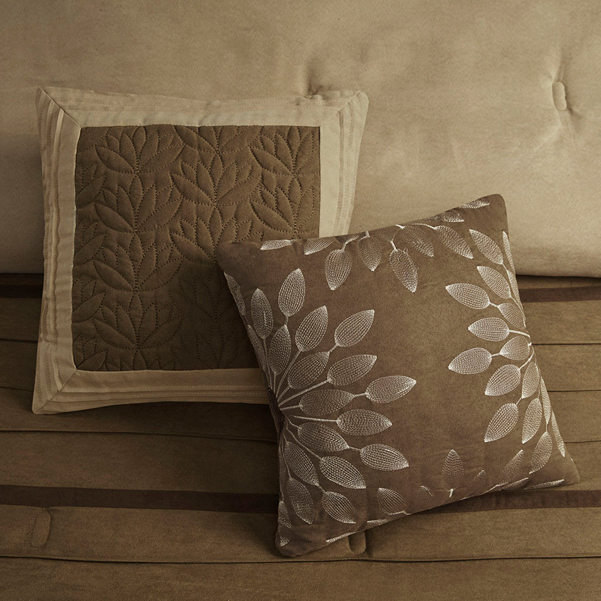 7 Piece Faux Suede Comforter Set Natural Queen, photo 12 of 12