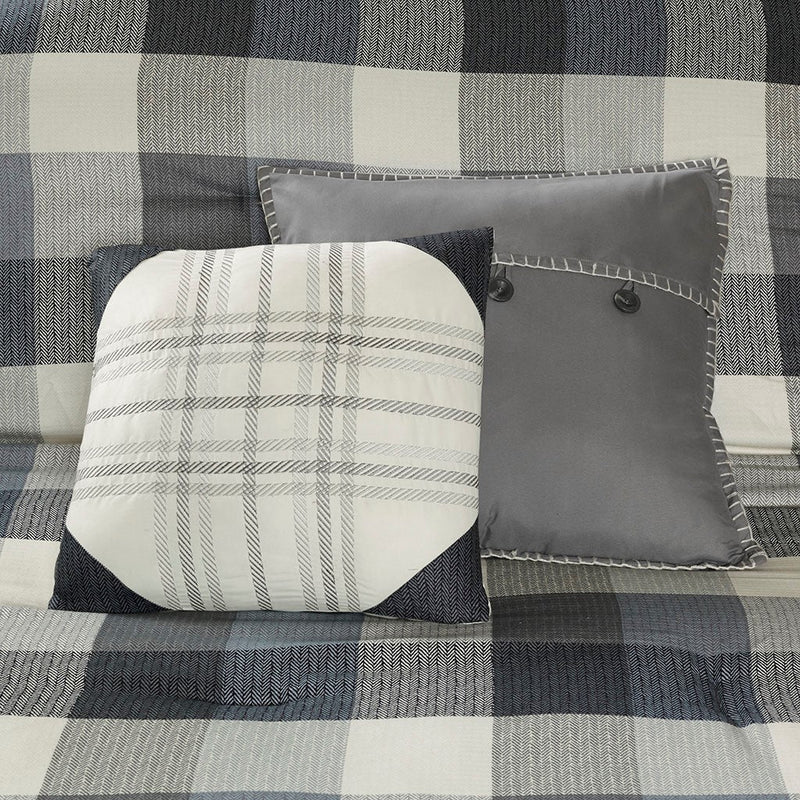 7 Piece Herringbone Comforter Set Grey Queen, photo 6 of 8