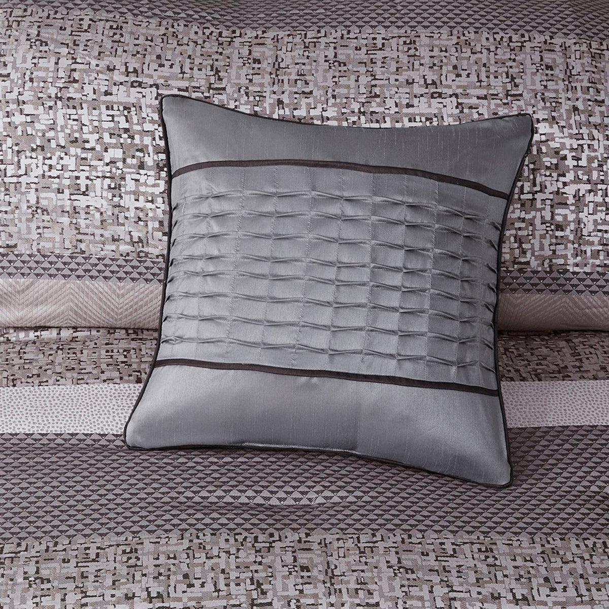 7 Piece Jacquard Comforter Set Grey/Taupe Queen, photo 4 of 12