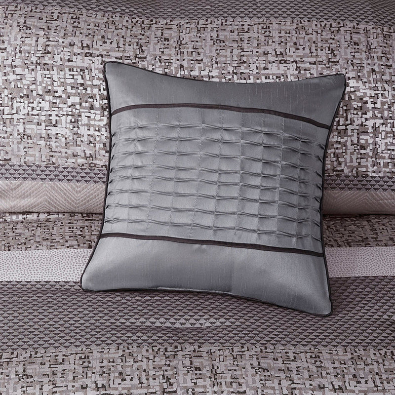 7 Piece Jacquard Comforter Set Grey/Taupe Queen, photo 4 of 12