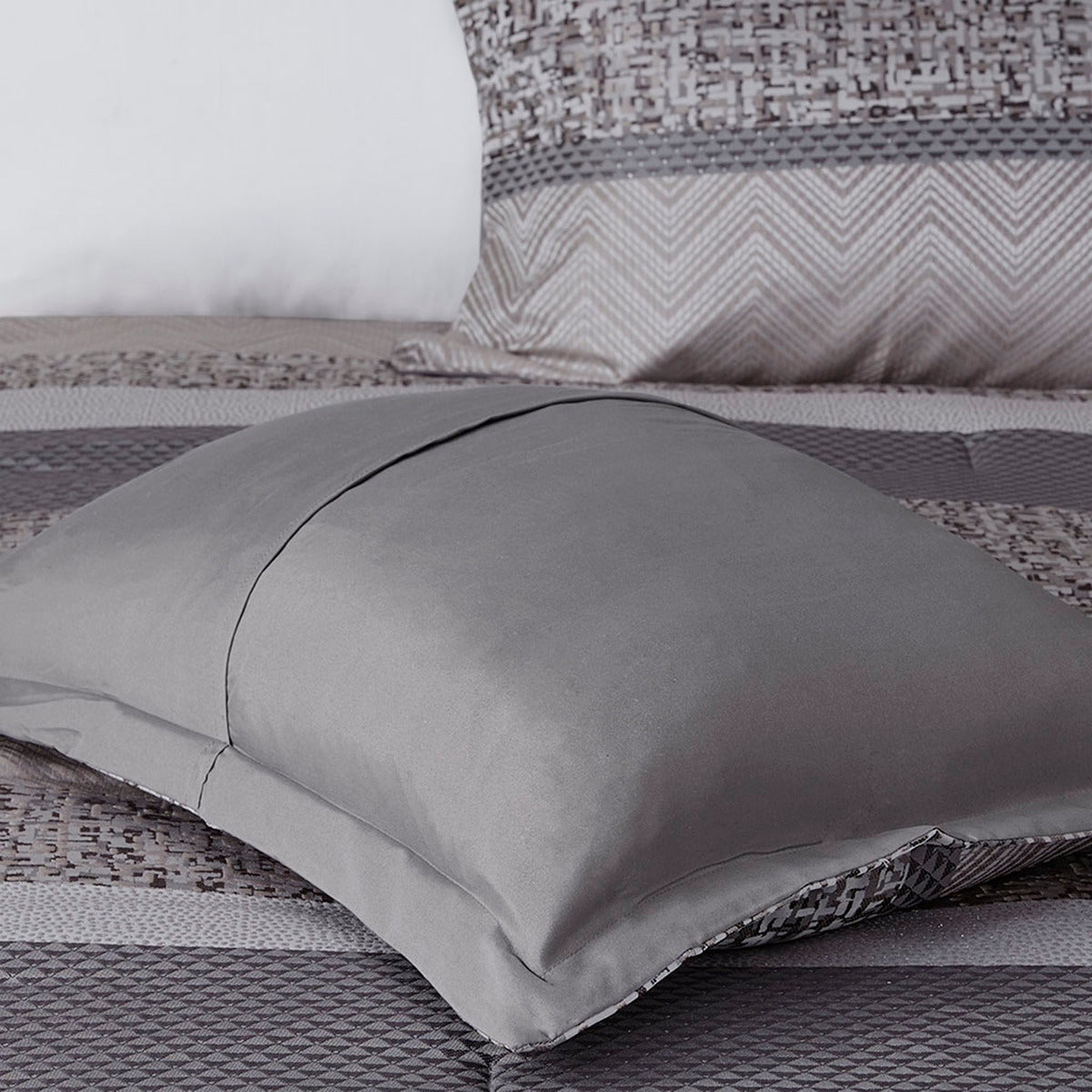 7 Piece Jacquard Comforter Set Grey/Taupe Queen, photo 5 of 12