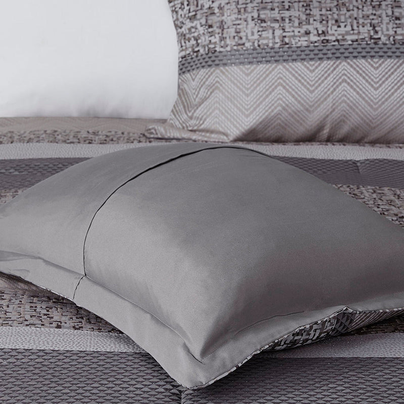 7 Piece Jacquard Comforter Set Grey/Taupe Queen, photo 5 of 12