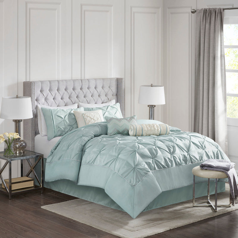 7 Piece Tufted Comforter Set - Seafoam King