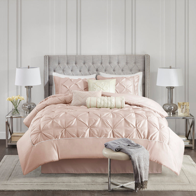 7 Piece Tufted Comforter Set Blush California King, photo 7 of 13
