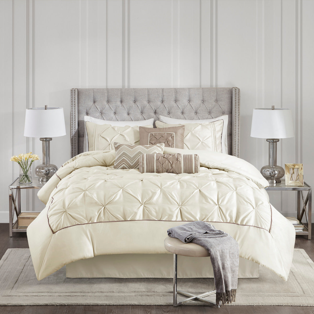 7 Piece Tufted Comforter Set Ivory Cal King, photo 6 of 13