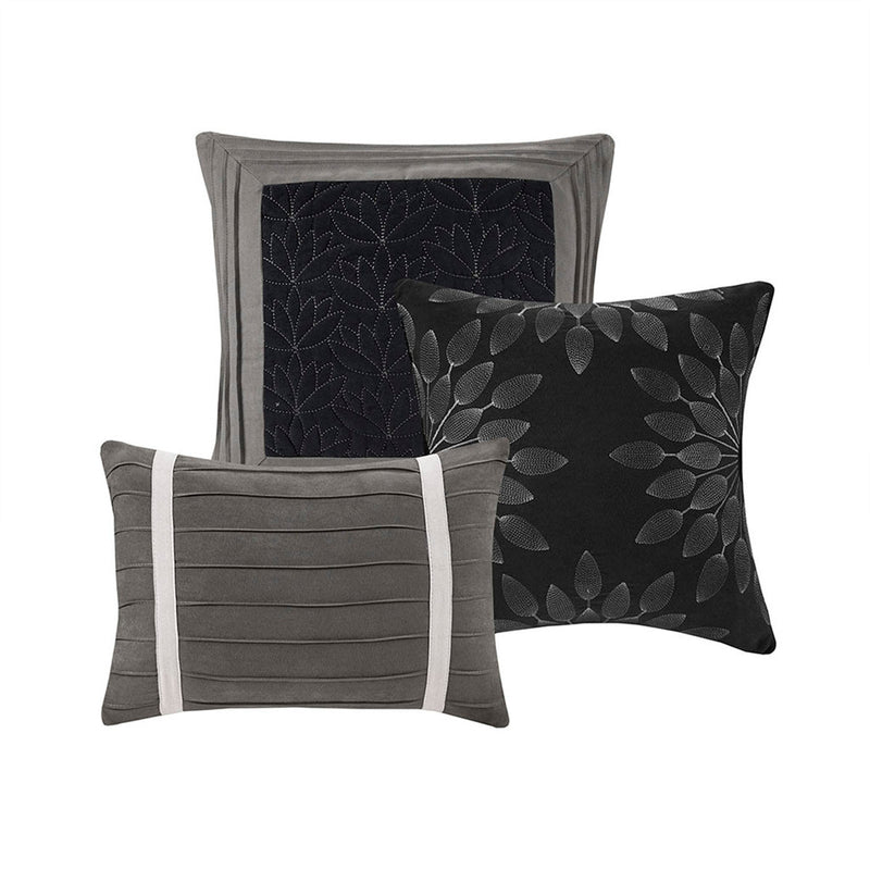 7 Pc Pieced Faux Suede Comforter Set in Black for Queen Beds, photo 3 of 12
