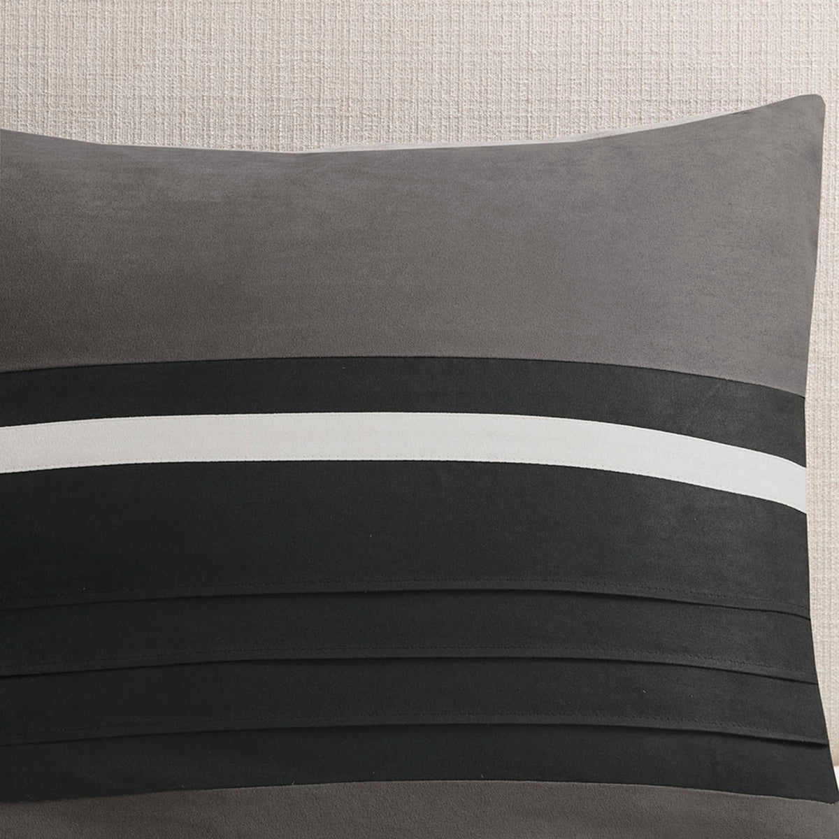 7 Pc Pieced Faux Suede Comforter Set in Black for Queen Beds, photo 6 of 12