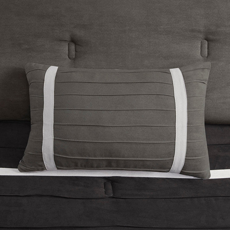 7 Pc Pieced Faux Suede Comforter Set in Black for Queen Beds, photo 7 of 12
