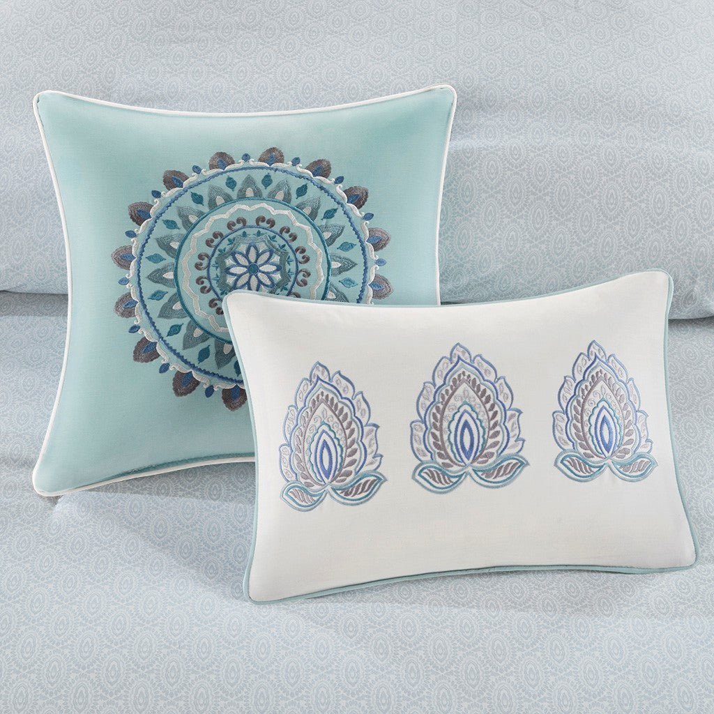 8 Piece Cotton Floral Printed Reversible Comforter Set Blue, photo 14 of 40
