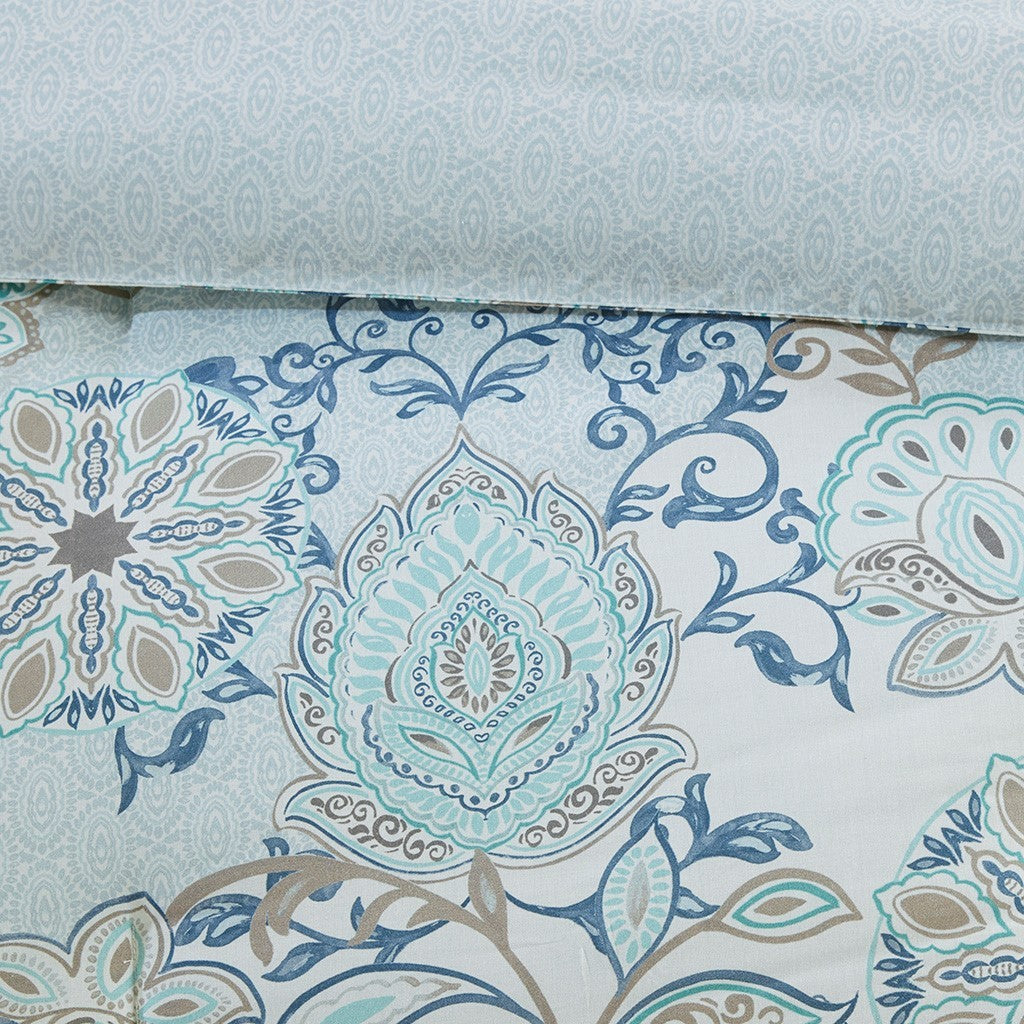 8 Piece Cotton Floral Printed Reversible Comforter Set Blue, photo 29 of 40