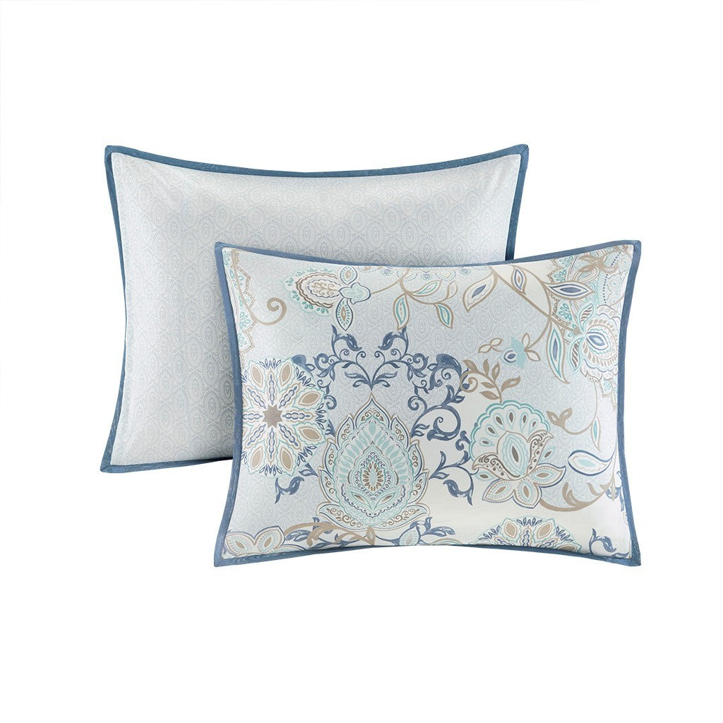 8 Piece Cotton Floral Printed Reversible Comforter Set Blue, photo 32 of 40