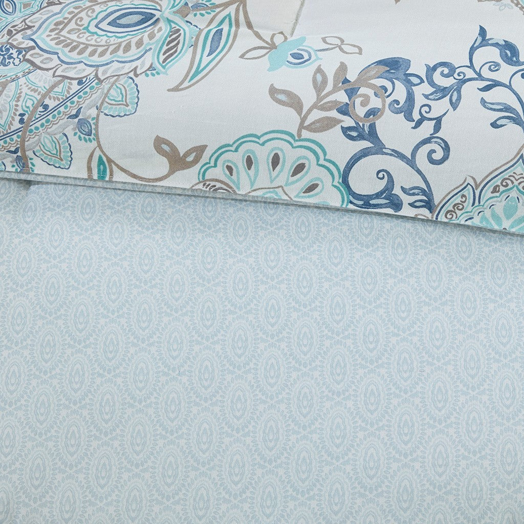 8 Piece Cotton Floral Printed Reversible Comforter Set Blue, photo 37 of 40
