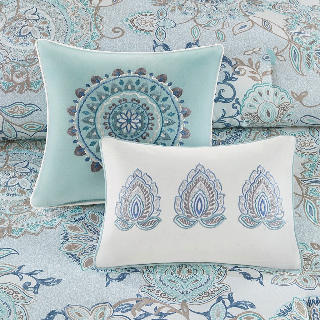 8 Piece Cotton Floral Printed Reversible Comforter Set Blue, photo 38 of 40
