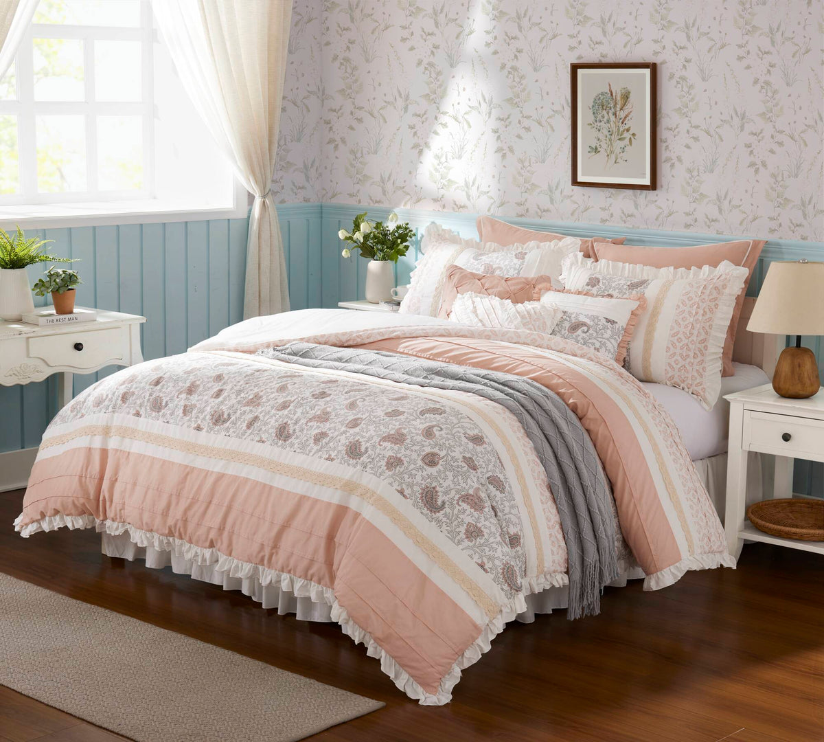 9 Piece Cotton Percale Comforter Set Blush, photo 14 of 40