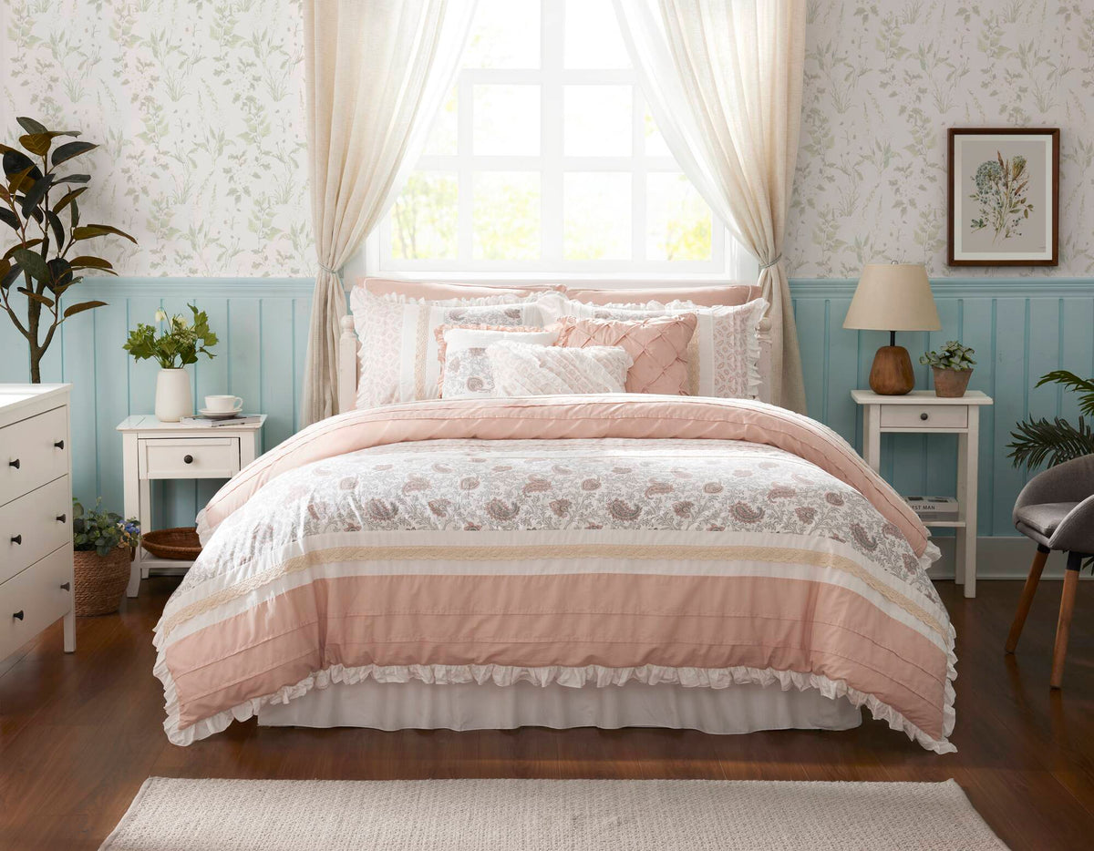 9 Piece Cotton Percale Comforter Set Blush, photo 16 of 40