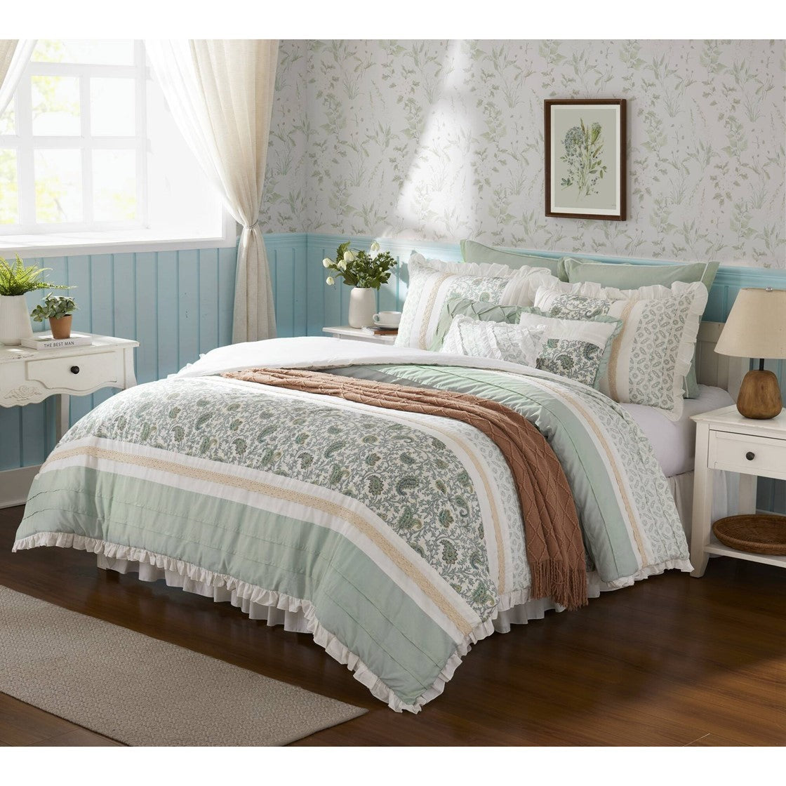 9 Piece Cotton Percale Comforter Set Aqua, photo 16 of 40