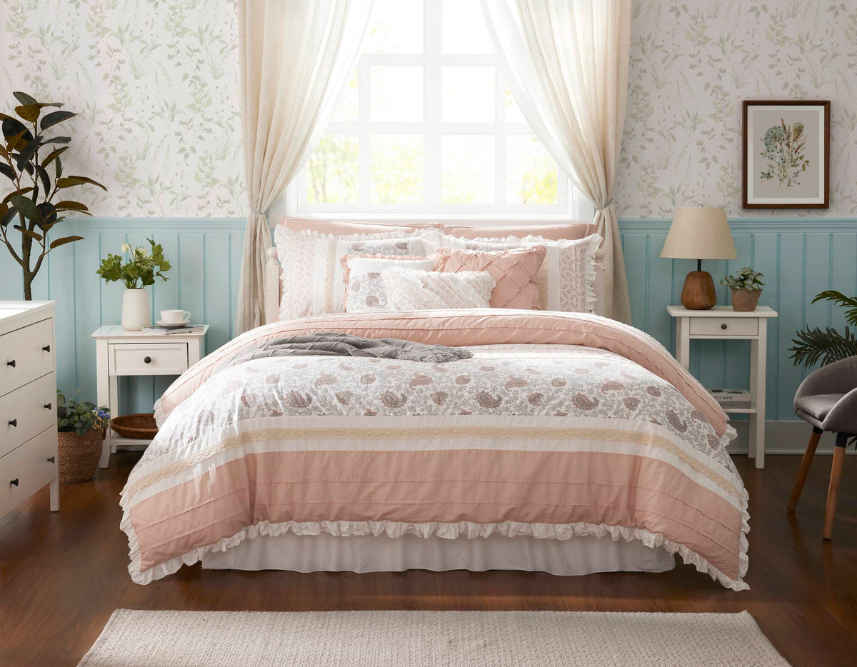 9 Piece Cotton Percale Comforter Set Blush, photo 19 of 40