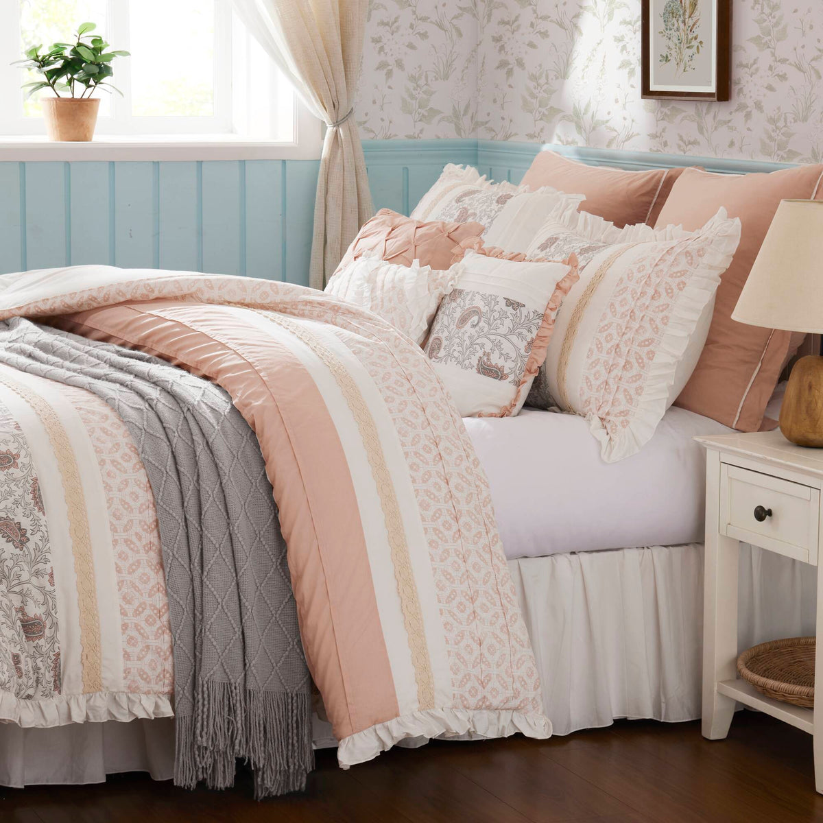 9 Piece Cotton Percale Comforter Set Blush, photo 29 of 40