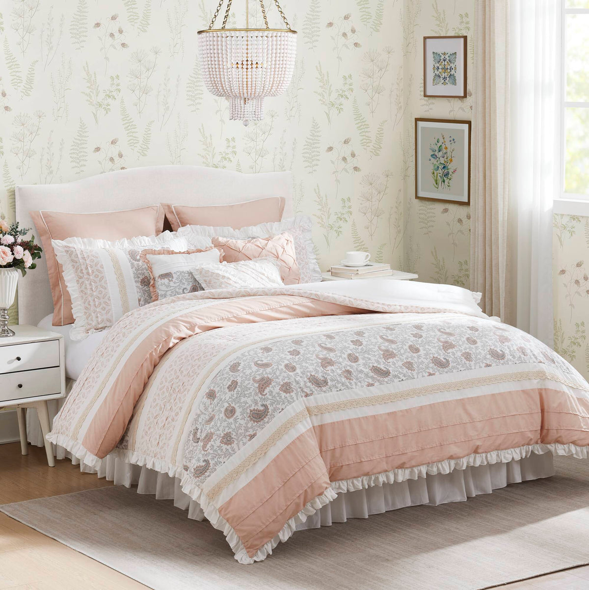 9 Piece Cotton Percale Comforter Set Blush, photo 3 of 40