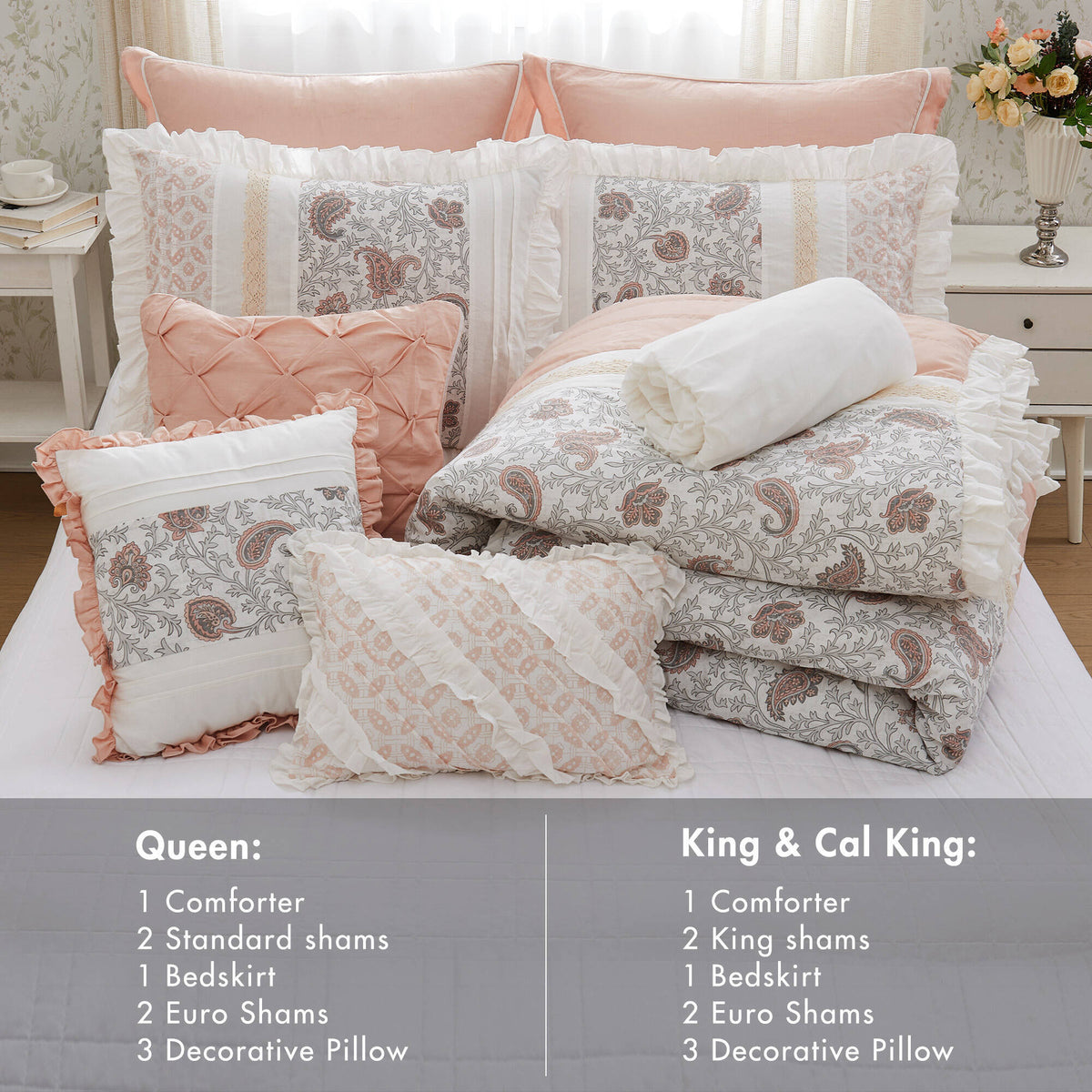 9 Piece Cotton Percale Comforter Set Blush, photo 31 of 40