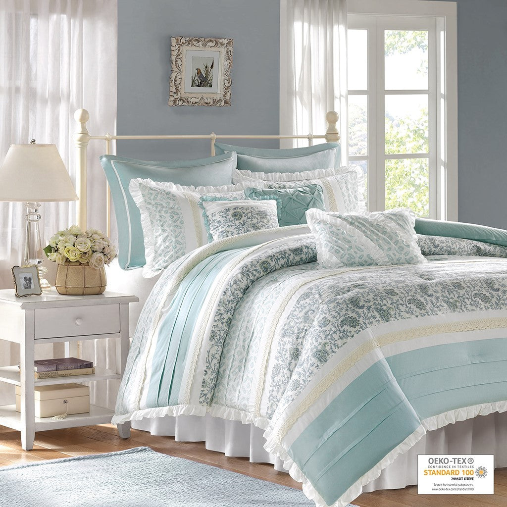 9 Piece Cotton Percale Comforter Set Aqua, photo 33 of 40