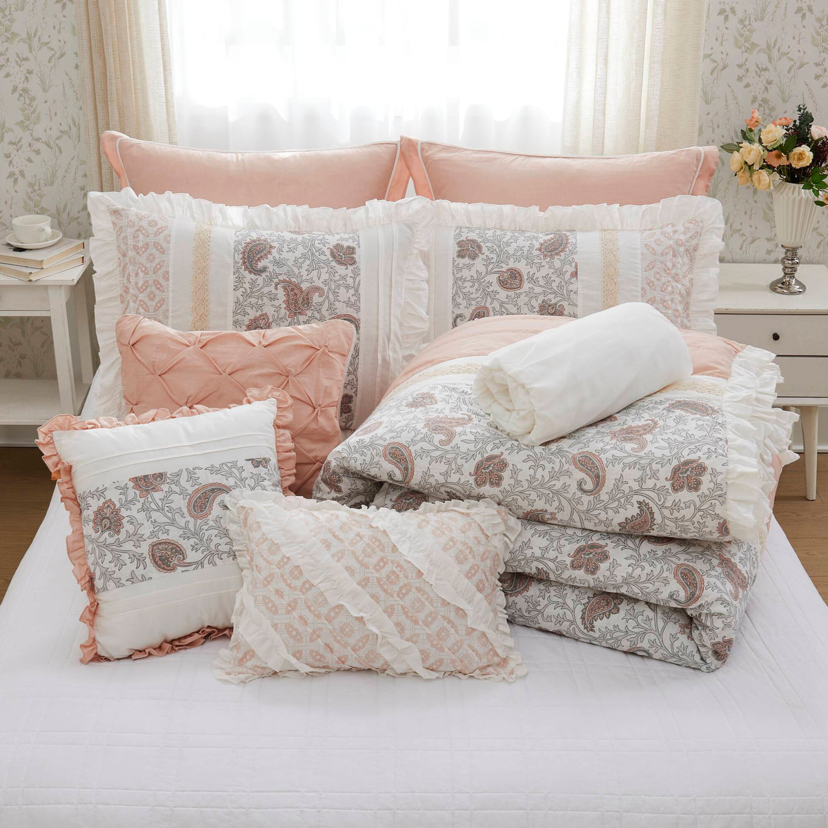 9 Piece Cotton Percale Comforter Set Blush, photo 37 of 40