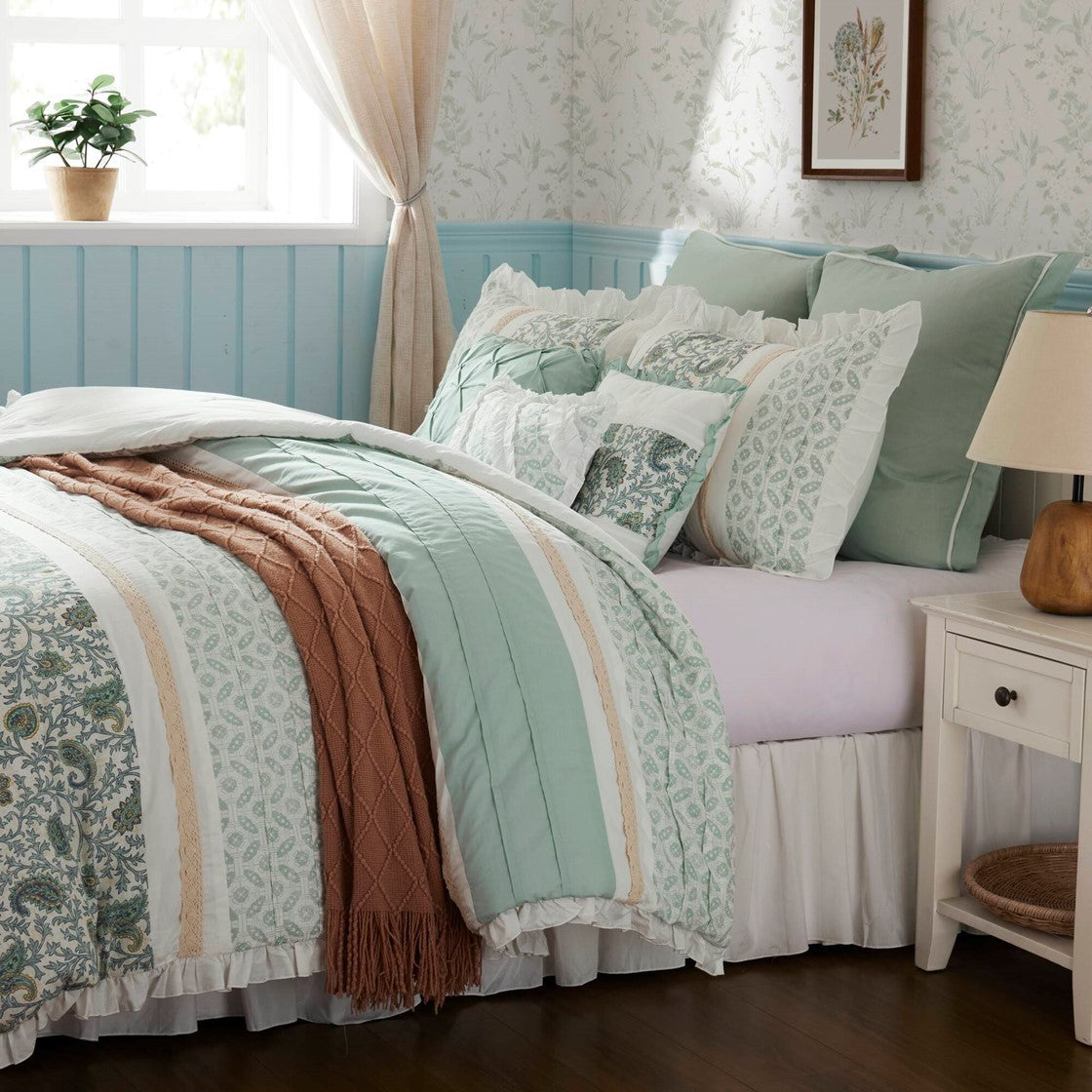 9 Piece Cotton Percale Comforter Set Aqua, photo 39 of 40