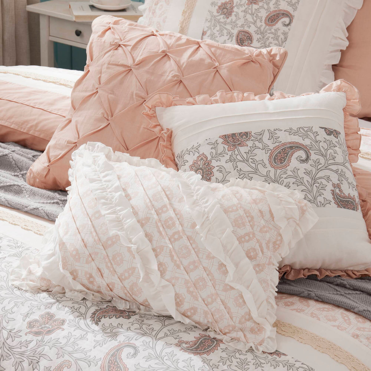 9 Piece Cotton Percale Comforter Set Blush, photo 9 of 40