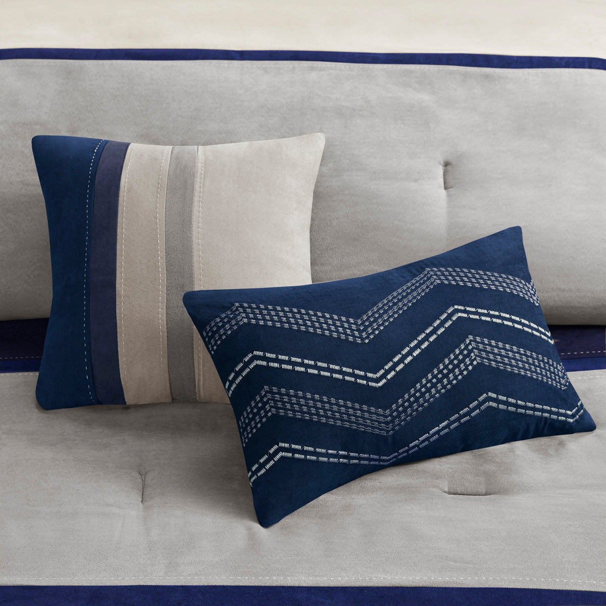 Blue Faux Suede 7 Piece Comforter Set with Coordinated Pillows - California King, photo 10 of 17