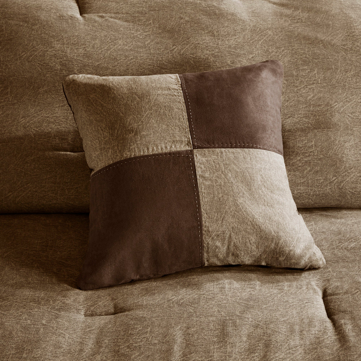 7 Piece Faux Suede Comforter Set Brown Queen, photo 13 of 14