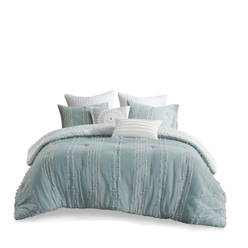 3 Piece Cotton Jacquard Comforter Set Aqua Full/Queen, photo 13 of 19