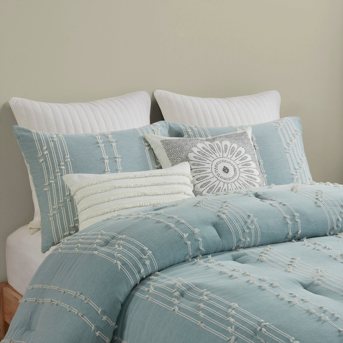 3 Piece Cotton Jacquard Comforter Set Aqua Full/Queen, photo 15 of 19