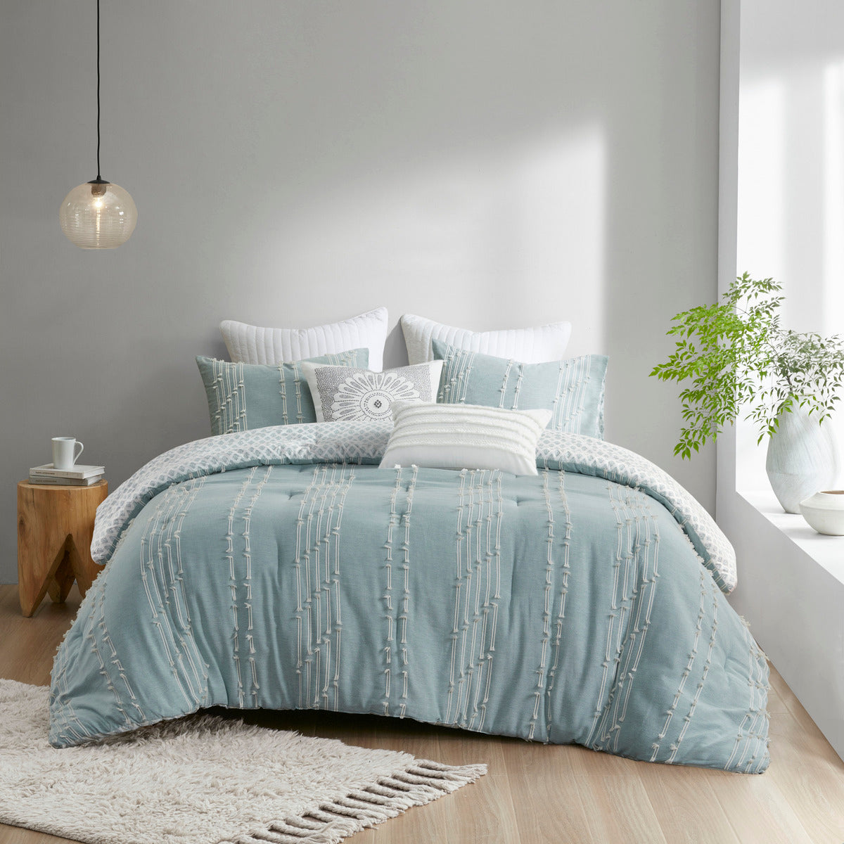 3 Piece Cotton Jacquard Comforter Set Aqua Full/Queen, photo 18 of 19