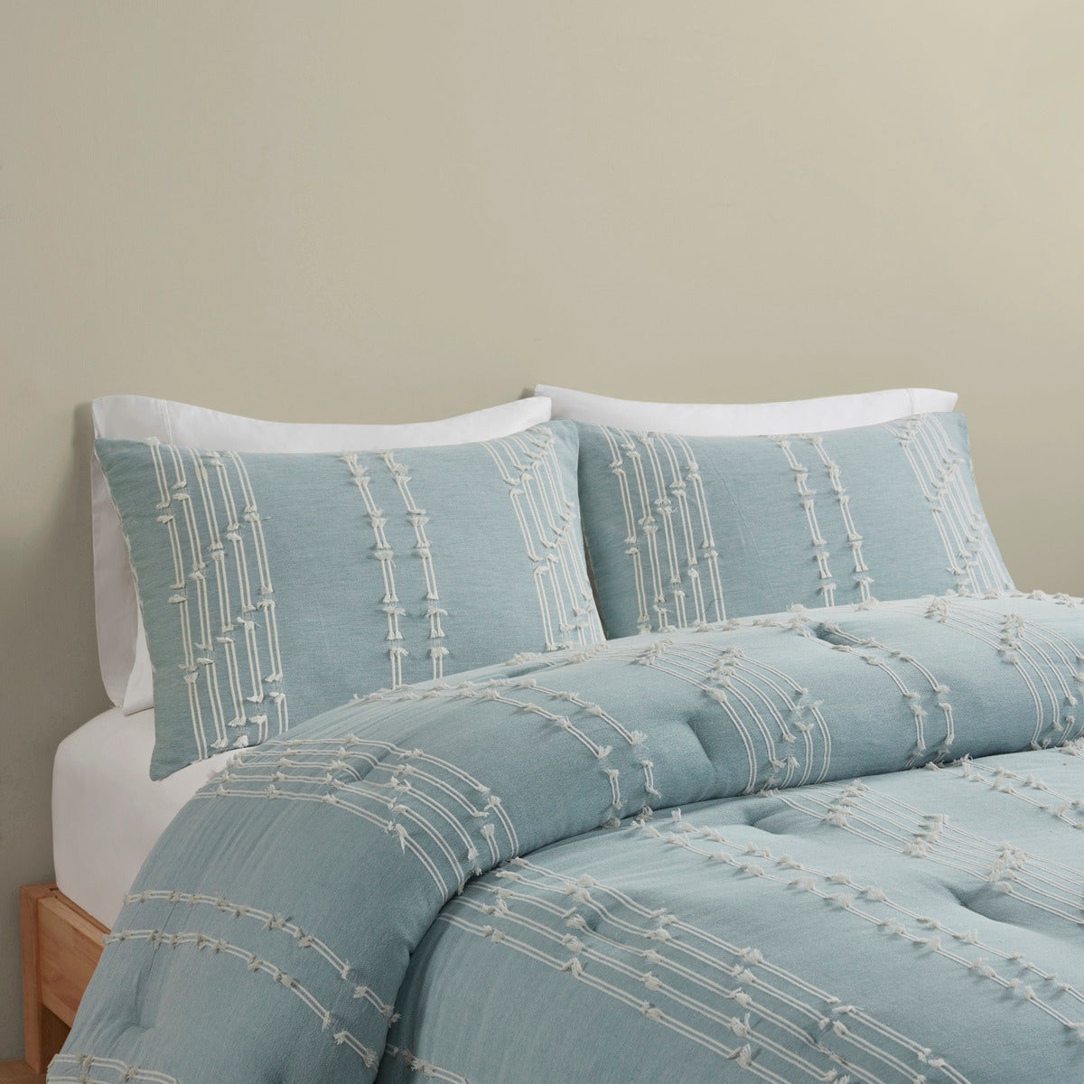3 Piece Cotton Jacquard Comforter Set Aqua Full/Queen, photo 19 of 19