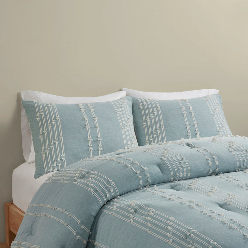 3 Piece Cotton Jacquard Comforter Set Aqua Full/Queen, photo 19 of 19