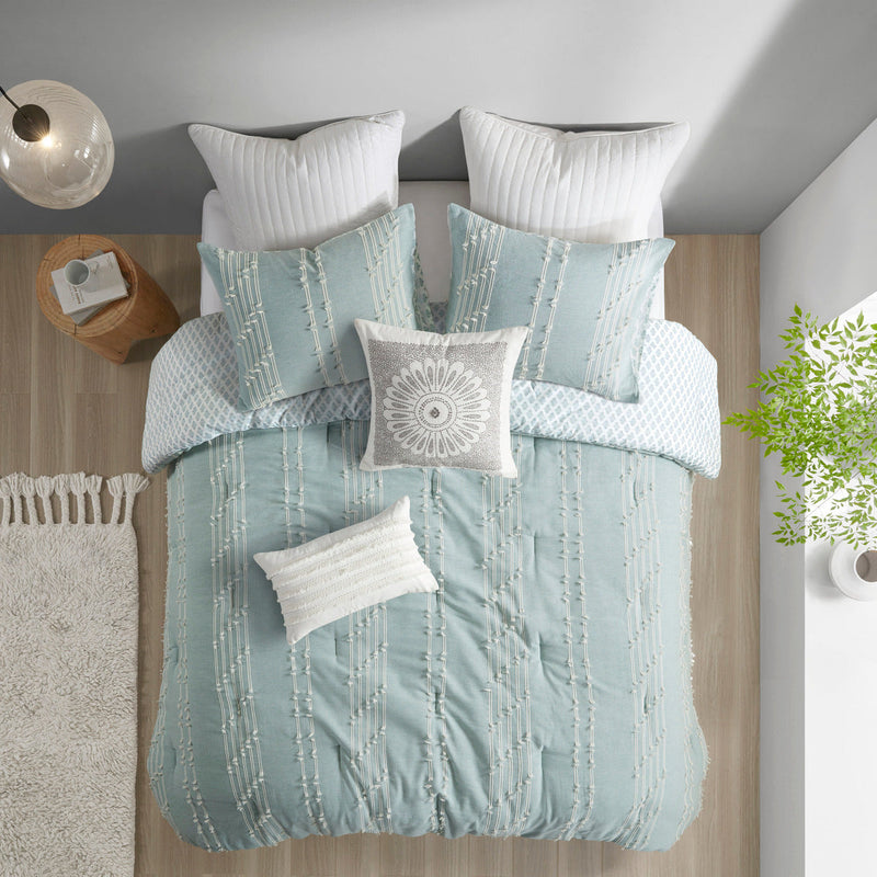 3 Piece Cotton Jacquard Comforter Set Aqua Full/Queen, photo 2 of 19