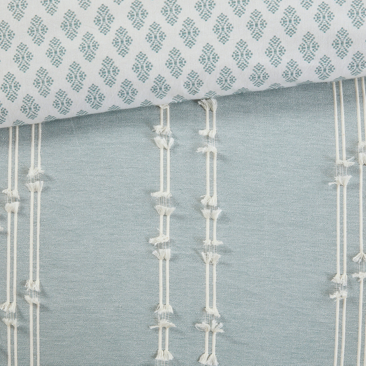 3 Piece Cotton Jacquard Comforter Set Aqua Full/Queen, photo 4 of 19