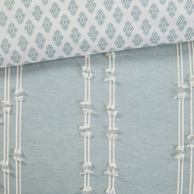 3 Piece Cotton Jacquard Comforter Set Aqua Full/Queen, photo 4 of 19