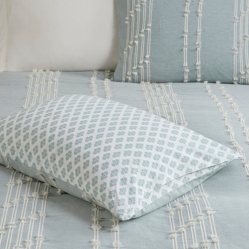 3 Piece Cotton Jacquard Comforter Set Aqua Full/Queen, photo 5 of 19