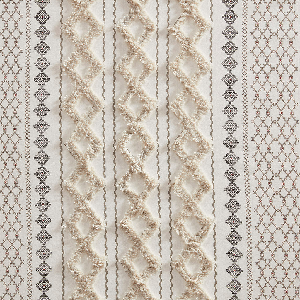 Cotton Printed Curtain Panel with Chenille Stripe and Lining Ivory 50x84, photo 2 of 12