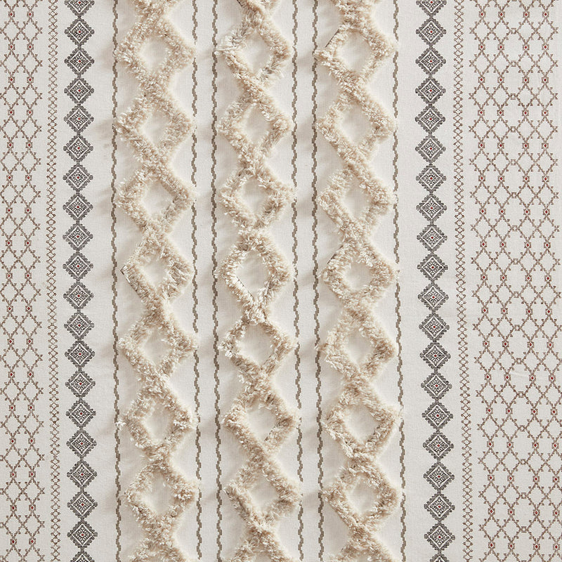 Cotton Printed Curtain Panel with Chenille Stripe and Lining Ivory 50x84, photo 2 of 12