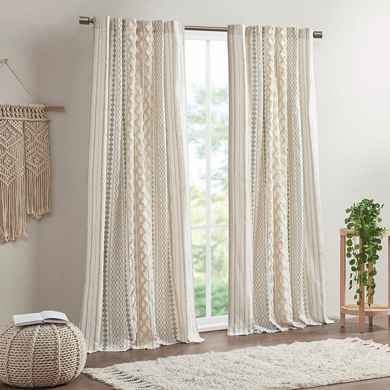 Cotton Printed Curtain Panel with Chenille Stripe and Lining Ivory 50x84, photo 4 of 12