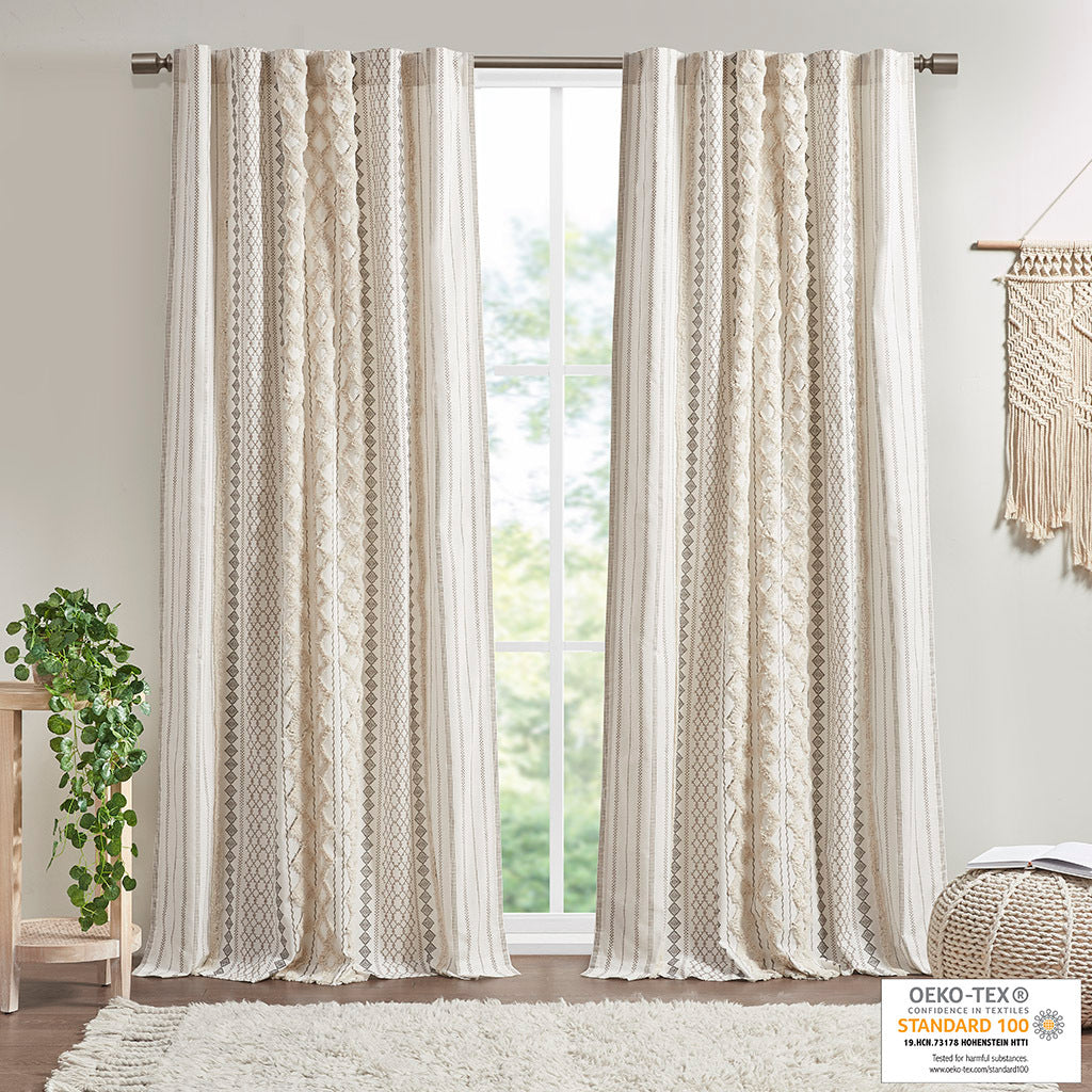 Cotton Printed Curtain Panel with Chenille Stripe and Lining Ivory 50x84, photo 7 of 12