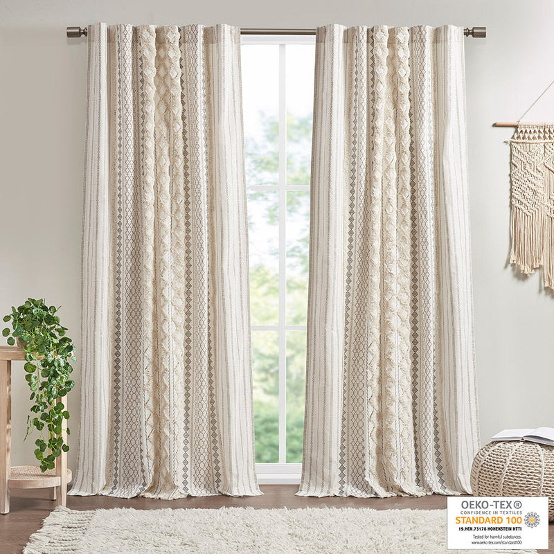 Cotton Printed Curtain Panel with Chenille Stripe and Lining Ivory 50x84, photo 7 of 12