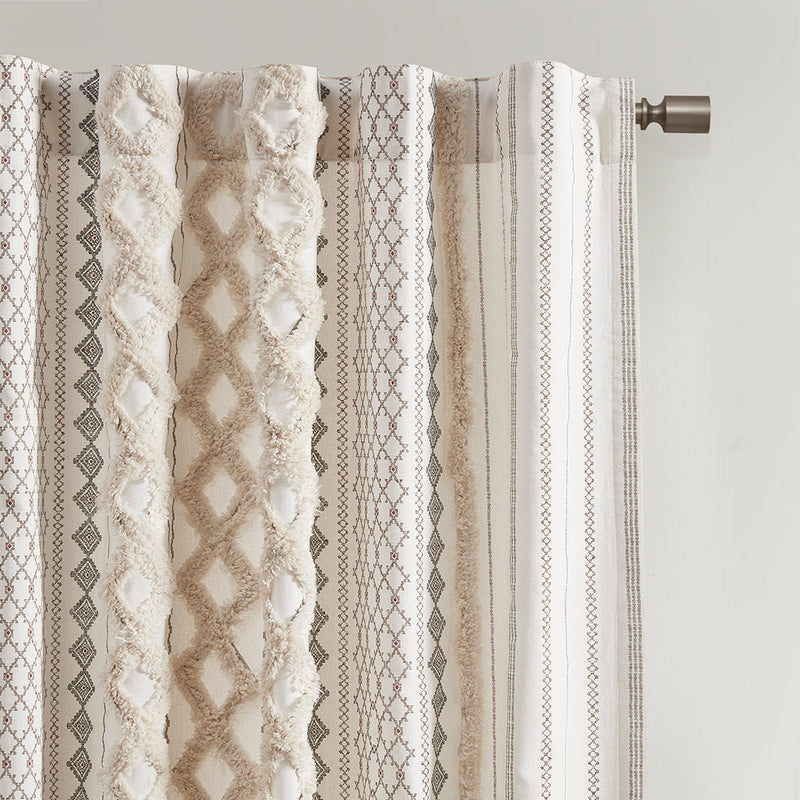 Cotton Printed Curtain Panel with Chenille Stripe and Lining Ivory 50x84, photo 8 of 12